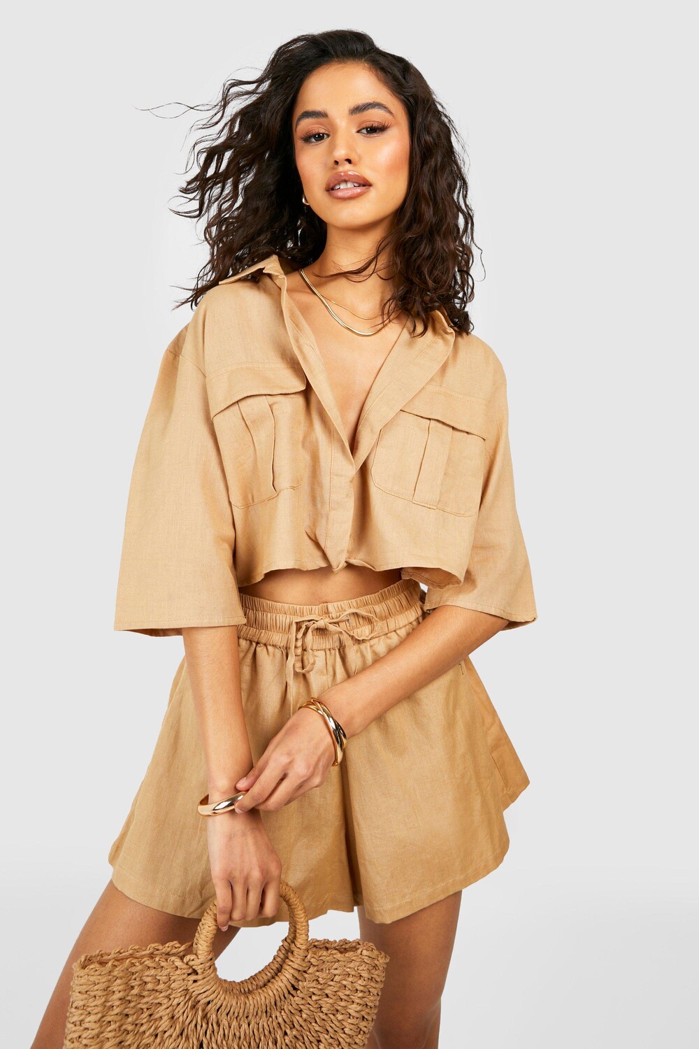 

Рубашка из льна Boohoo, серый