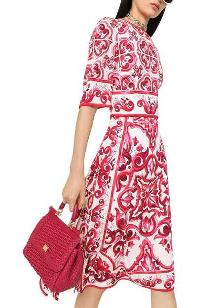 

Платье миди с шармезом и принтом майолика Dolce & Gabbana