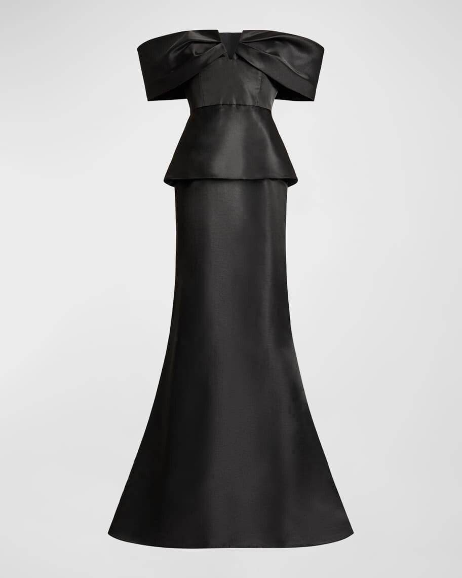 

Платье А-силуэта с открытыми плечами и баской Zac Posen