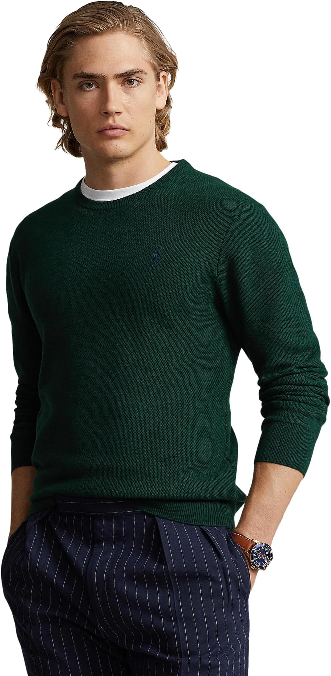 цена Текстурированный хлопковый свитер с круглым вырезом Polo Ralph Lauren, цвет Moss Agate