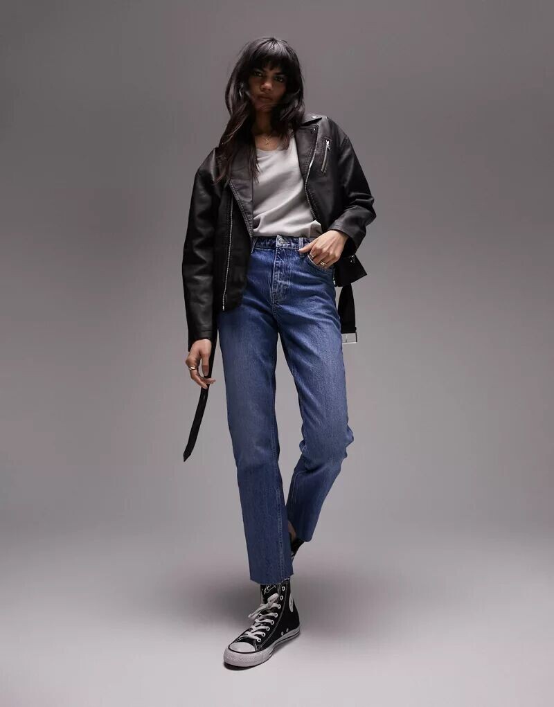 

Прямые джинсы средней посадки Topshop синего цвета