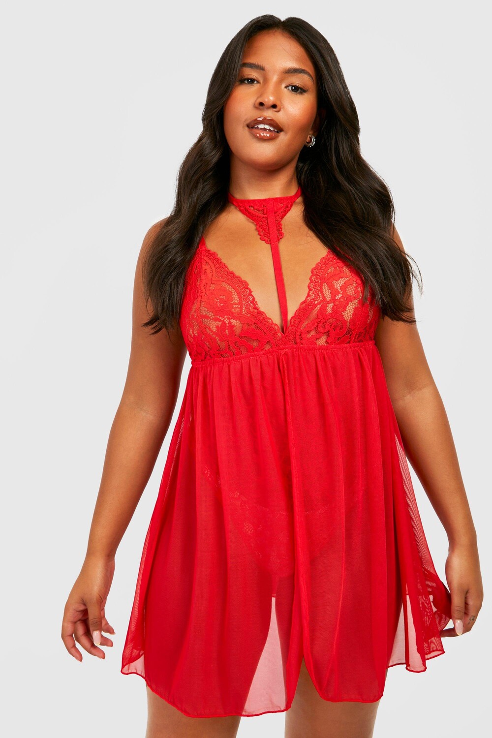 

Боди Babydoll Plus с колье boohoo, красный
