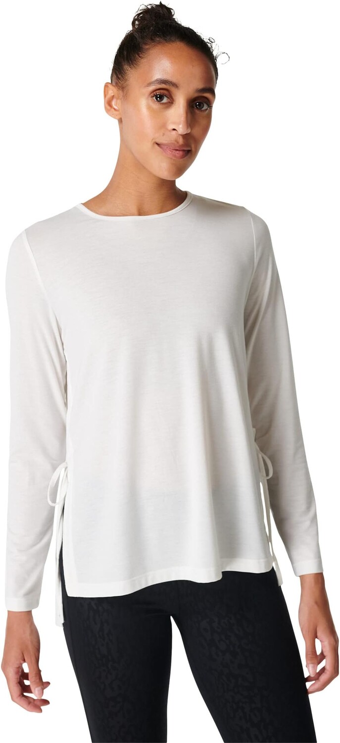 

Топ с длинными рукавами для йоги с завязками по бокам Sweaty Betty, цвет Lily White