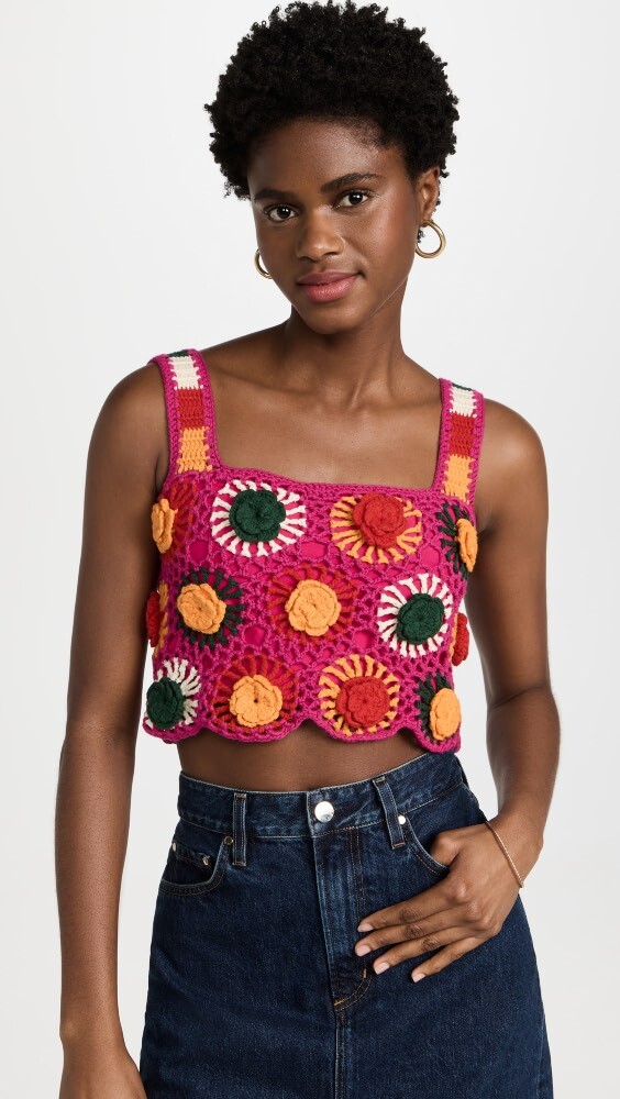 

Топ FARM Rio Crochet Flowers, розовый
