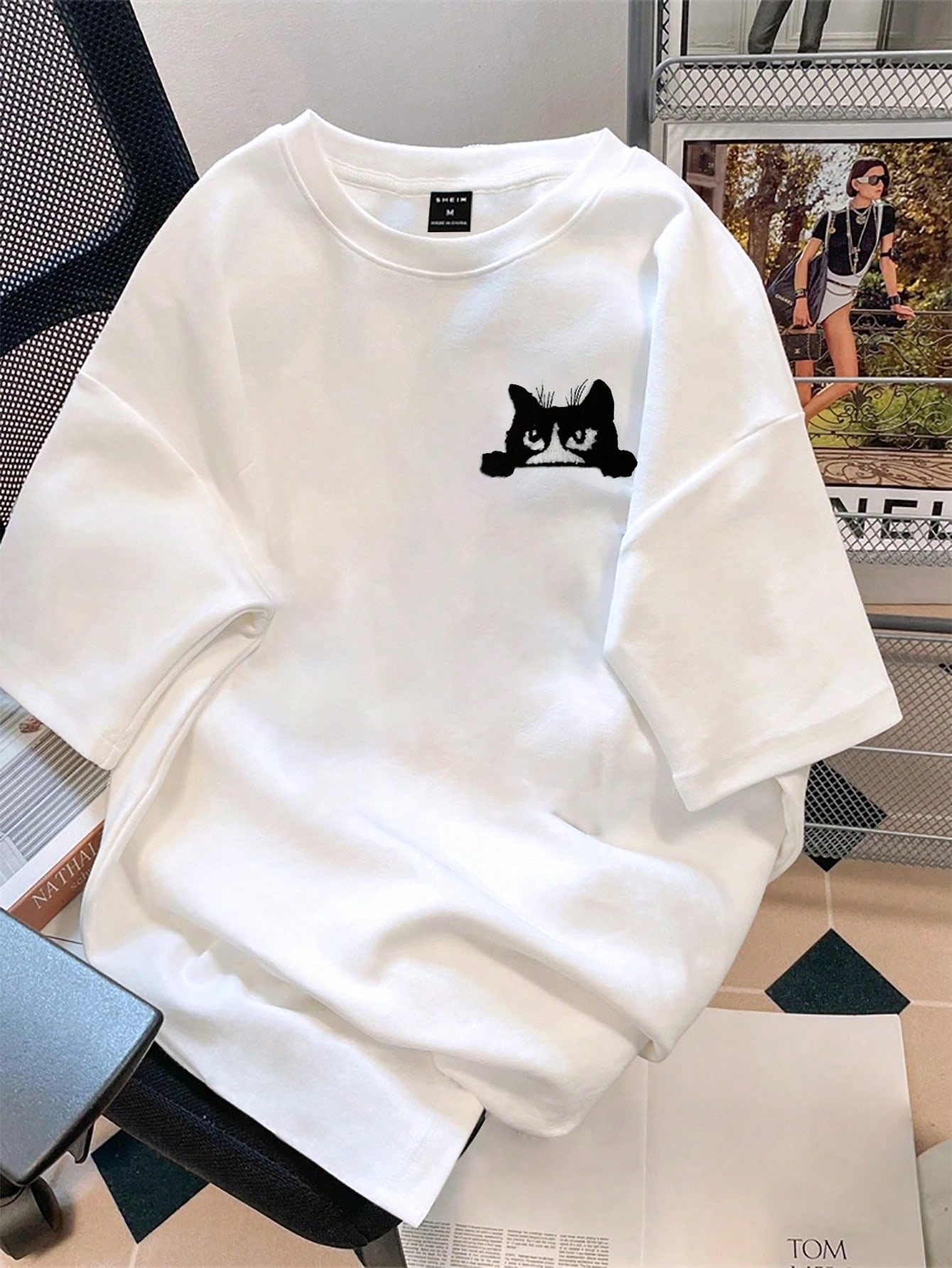 Мужская футболка с круглым вырезом и принтом кота Manfinity Hypemode, белый