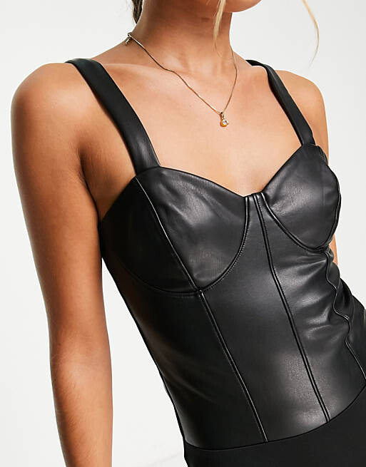

Черное боди-корсет из искусственной кожи Miss Selfridge