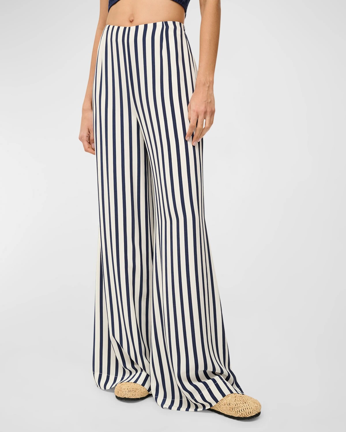 

Широкие брюки Luke в полоску из вискозы STAUD, цвет White Navy Stripe