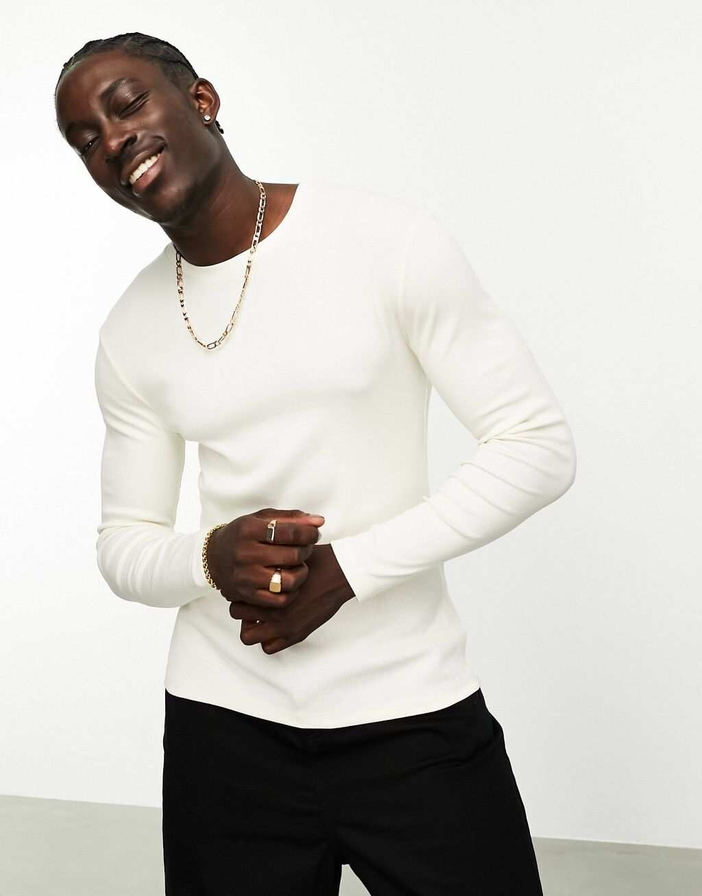 

Бежевая футболка в рубчик с длинными рукавами ASOS DESIGN, Бежевый