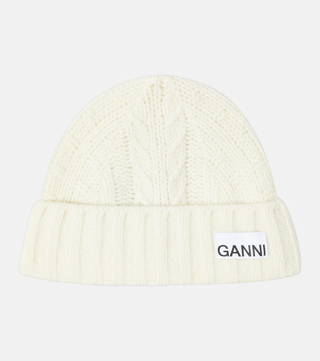 

Шапка косой вязки из смесовой шерсти Ganni, белый