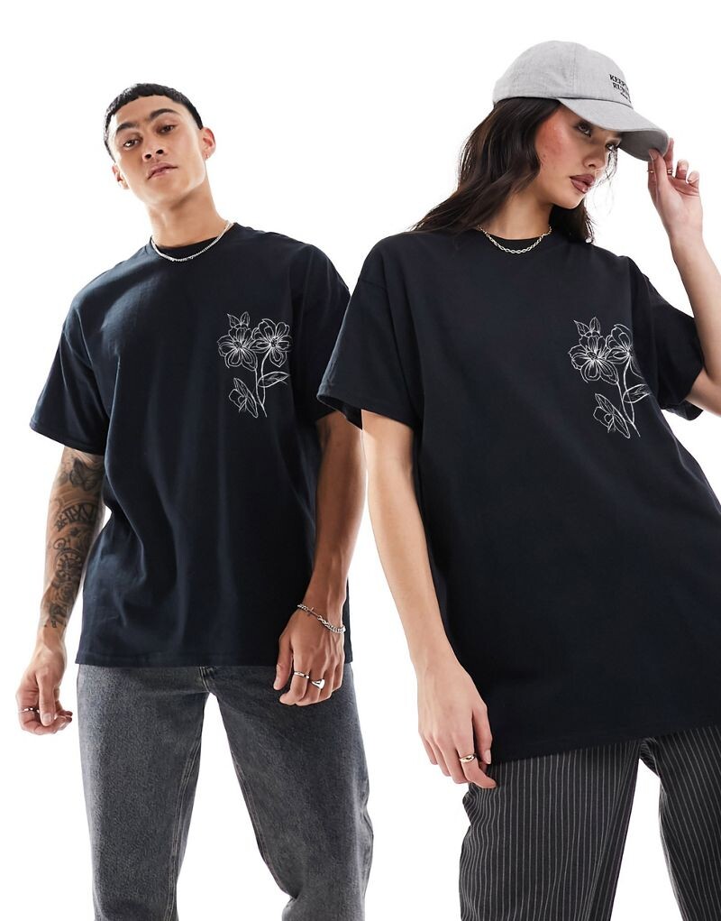 

Черная футболка с цветочным принтом PRNT x ASOS