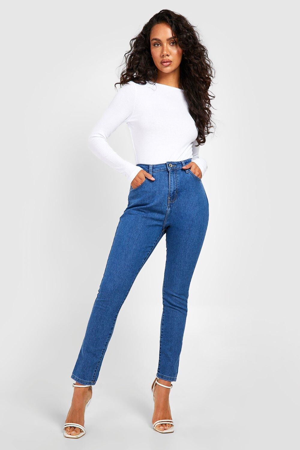 Джинсы скинни с высокой посадкой basics Boohoo, синий