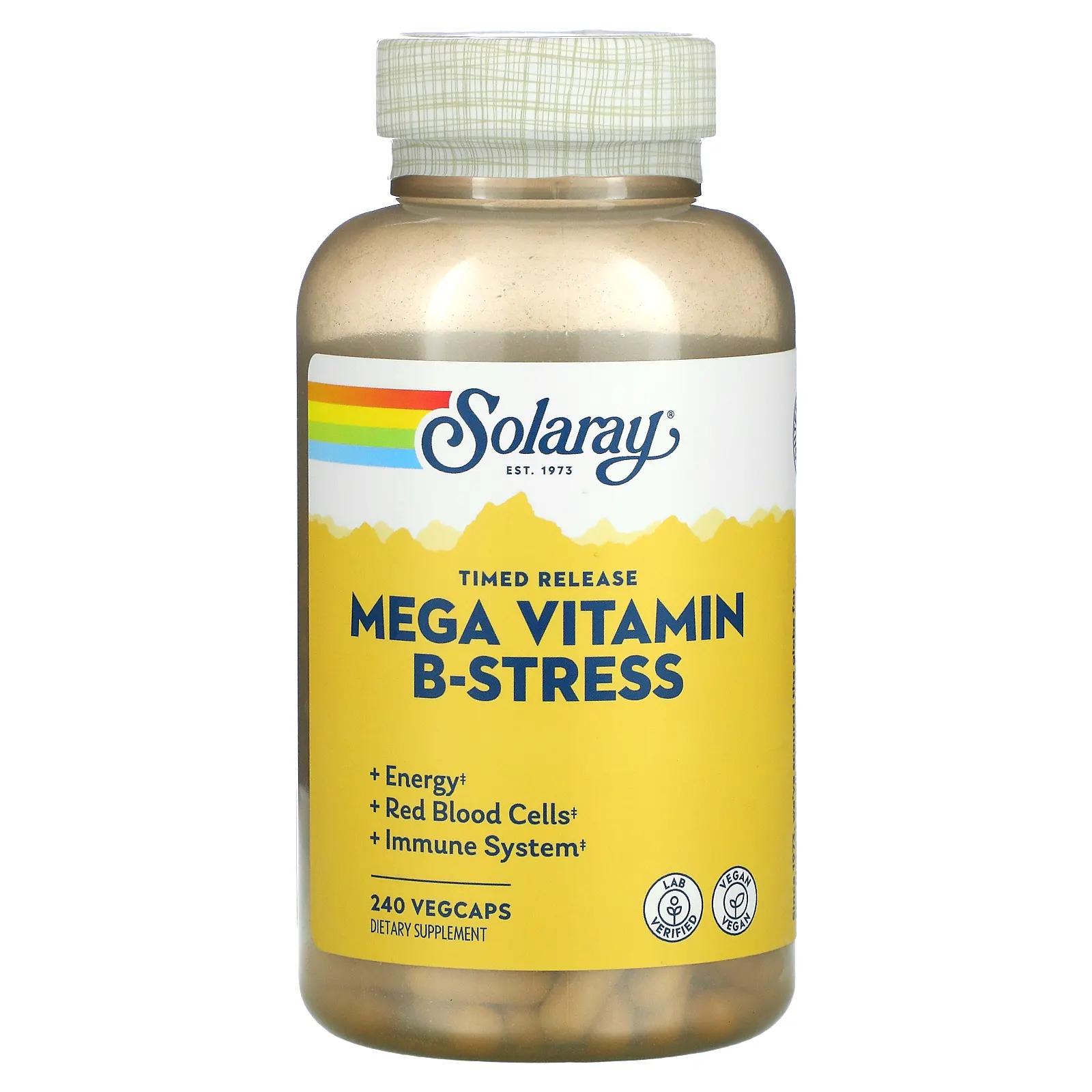 Solaray Мега Б-Стресс 240 вегетарианских капсул panaseus święta peace 50 капсул стресс