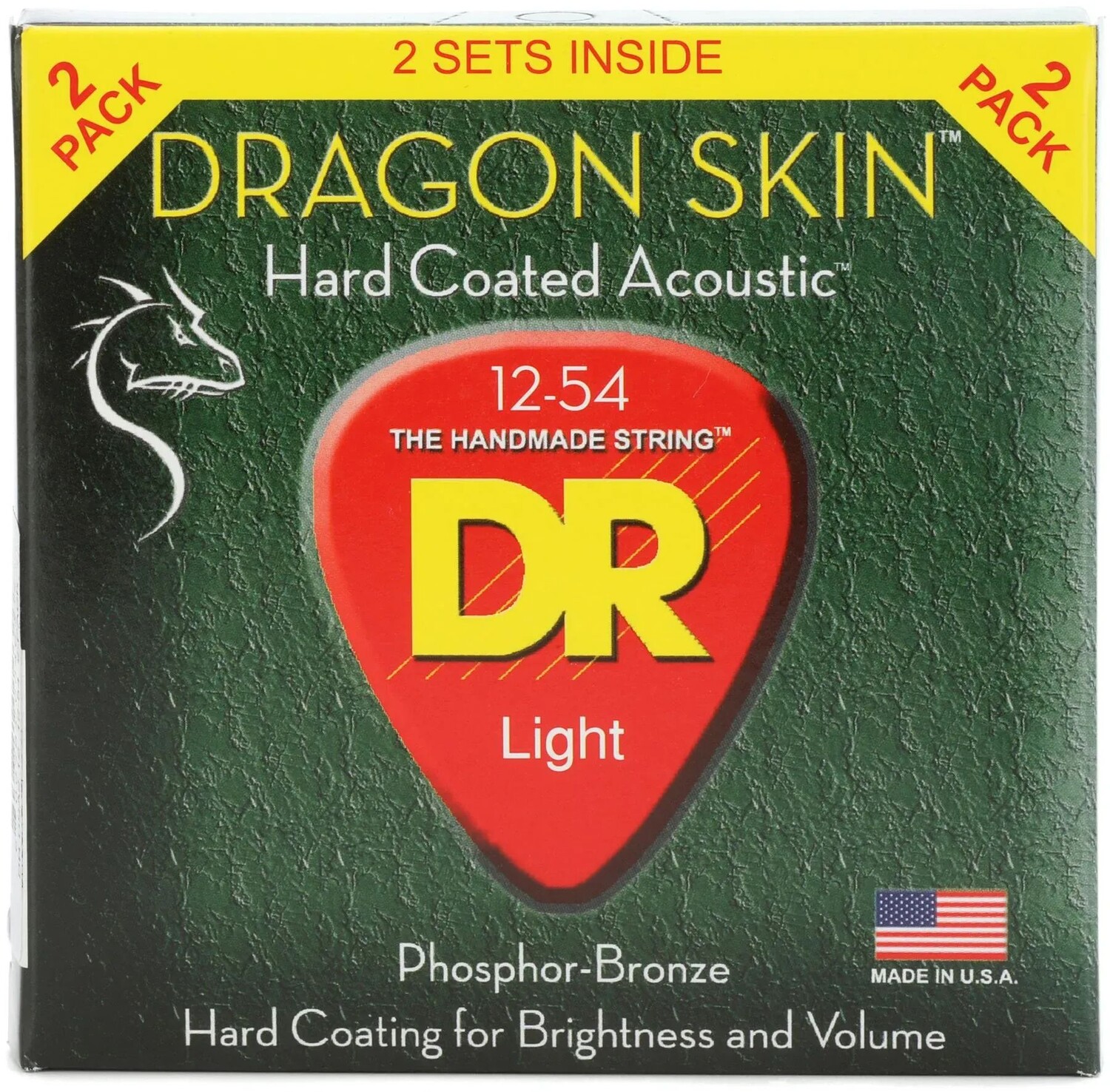 

DR Strings DSA-2/12 Струны для акустической гитары с покрытием из фосфорной бронзы Dragon-Skin — .012-.054 Light (2 шт.)