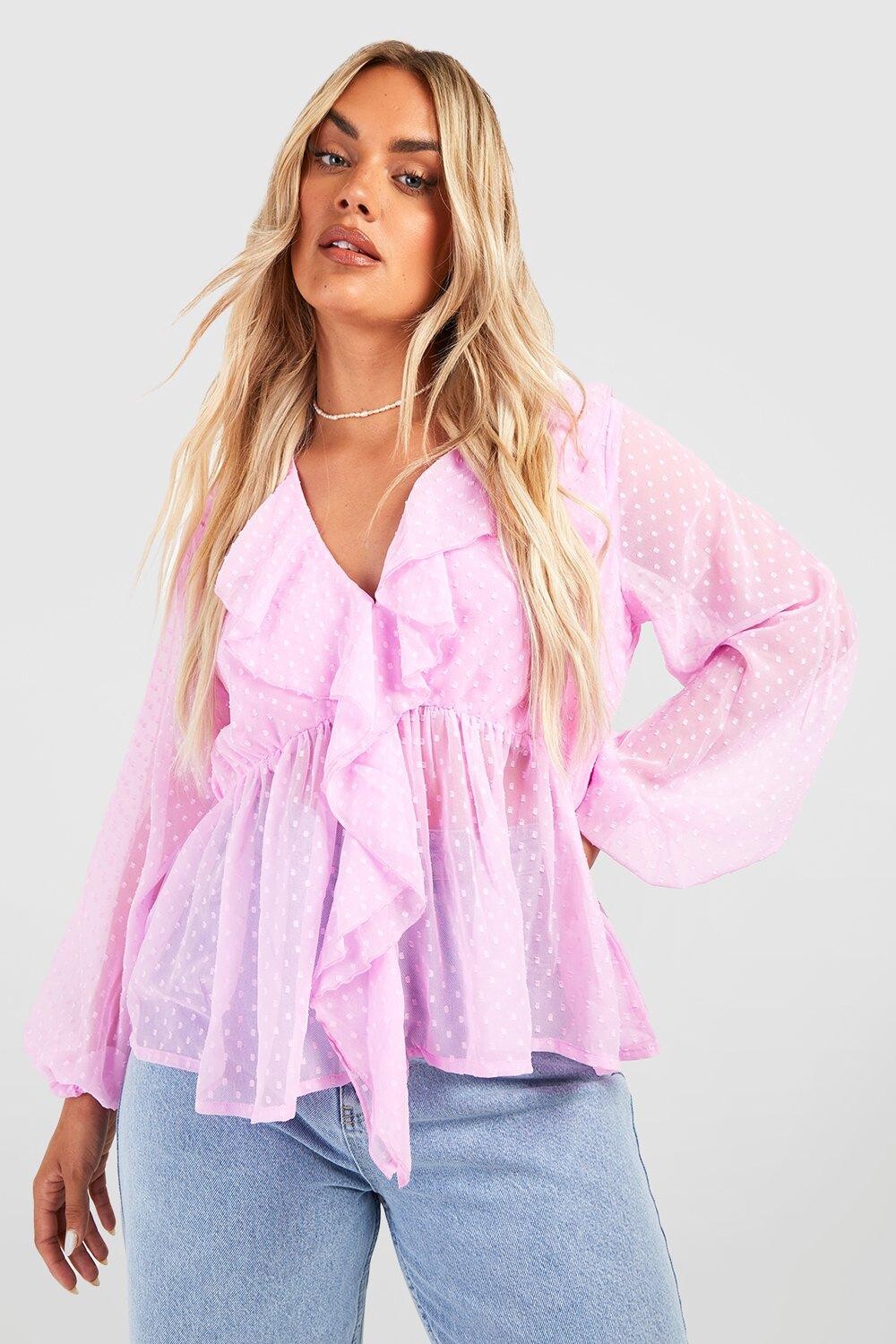 

Топ plus dobby с руфлами Boohoo, сиреневый