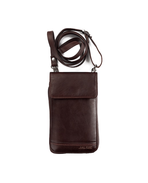 Коричневая кожаная сумка для мобильного телефона унисекс Stamp, темно коричневый