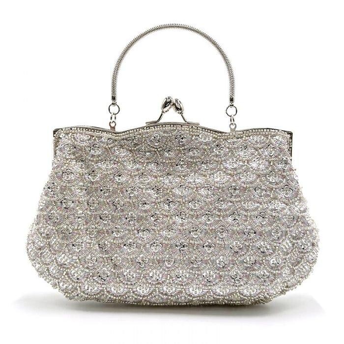 

Вечерняя сумка, украшенная кристаллами и бусинами PEACH ACCESSORIES, серебро