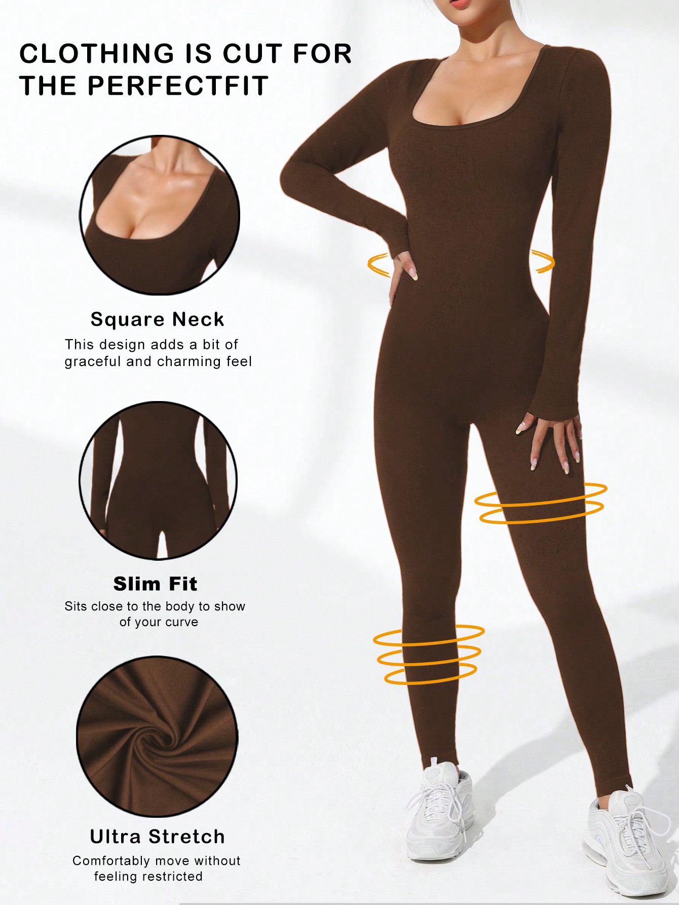 Женский спортивный комбинезон с открытой спиной, кофейный коричневый