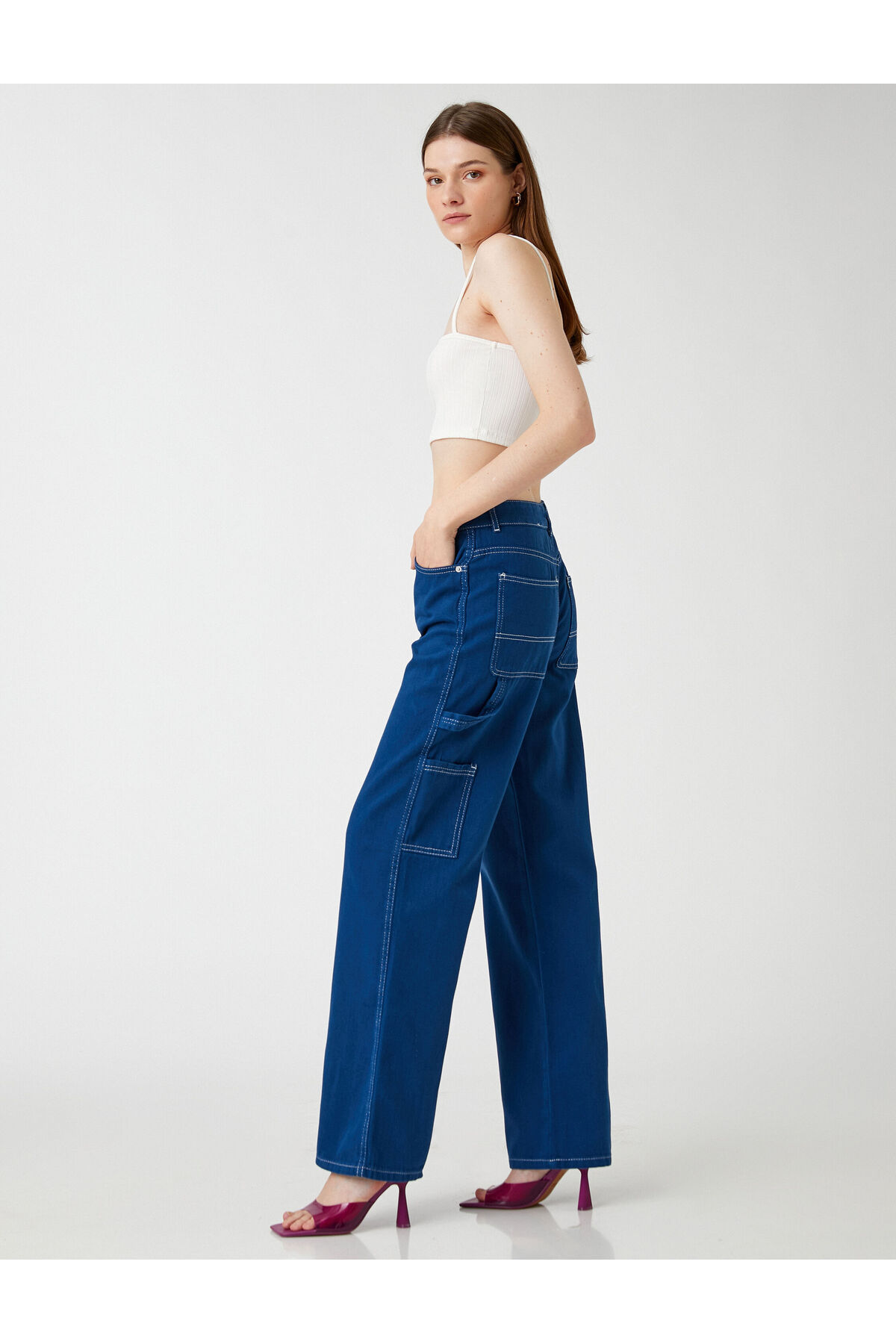 Широкие джинсы с высокой талией Koton, темно-синий
