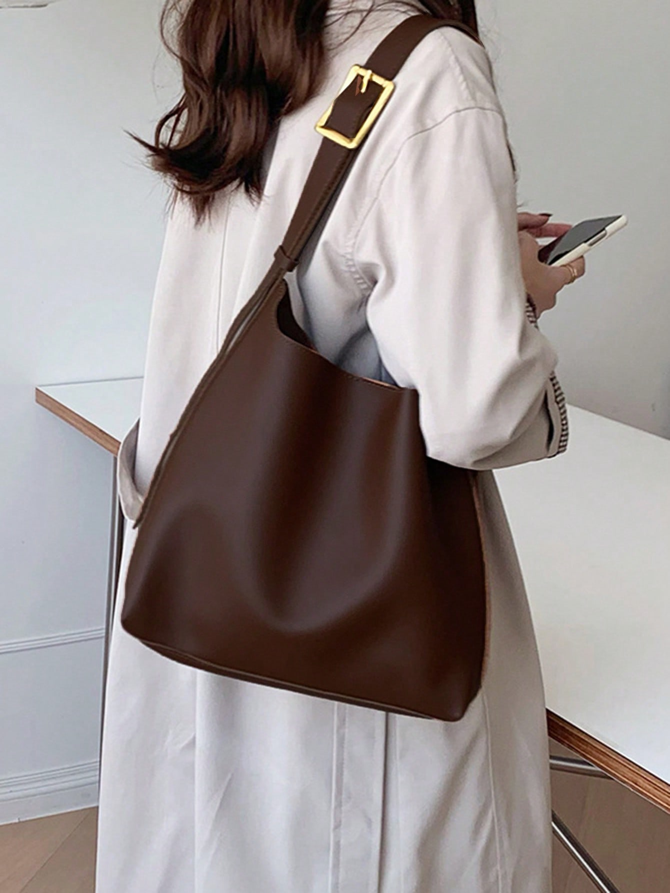 Новая сумка-цилиндр в ленивом стиле, кофейный коричневый