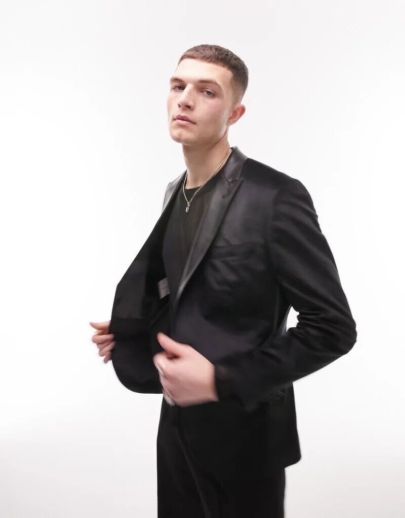 

Черный бархатный пиджак скинни Topman