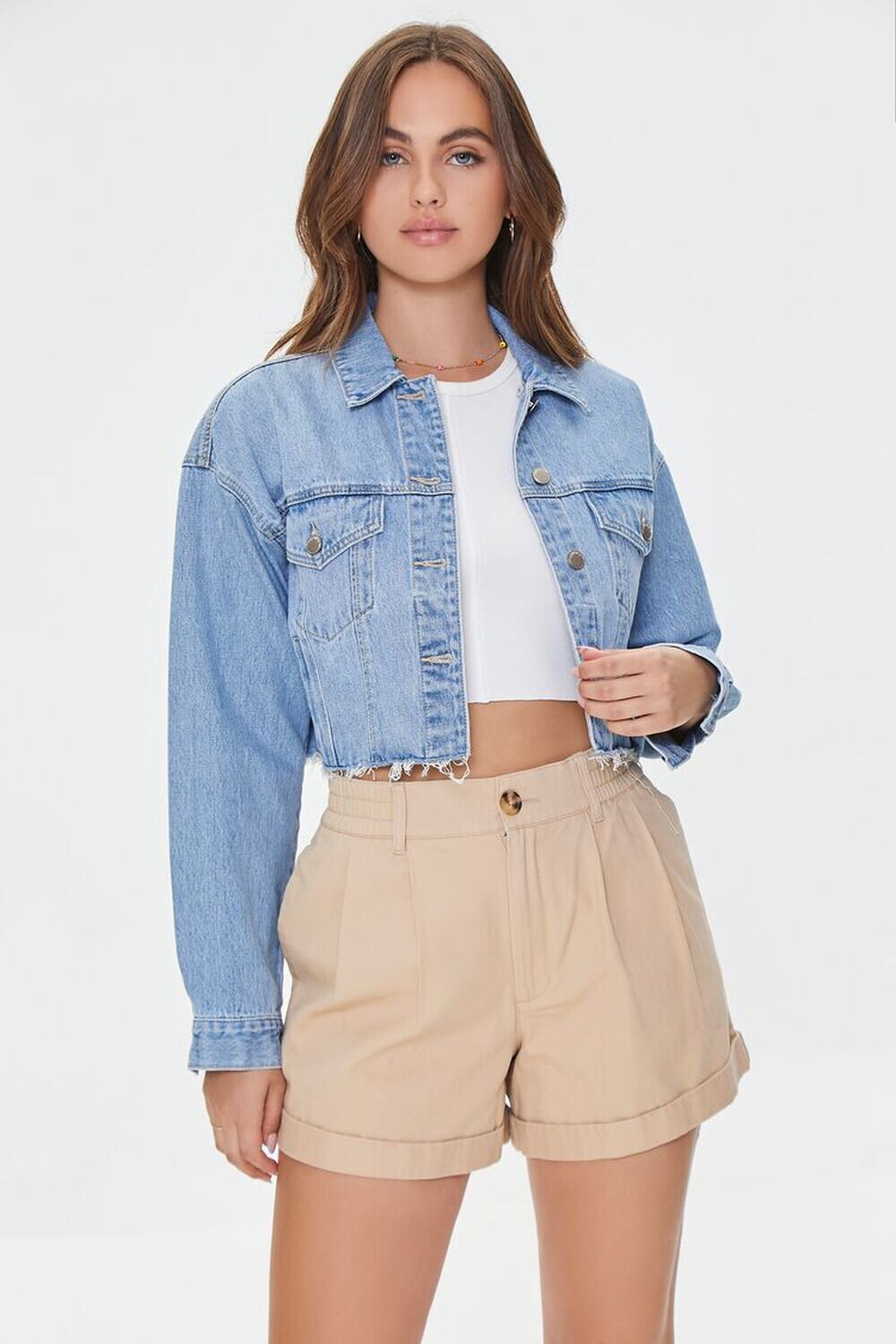 

Саржевые шорты с манжетами Forever 21, хаки
