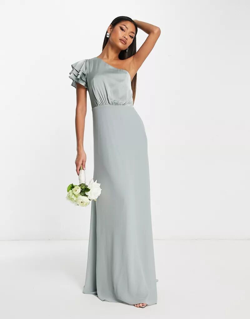 

Зеленое платье макси на одно плечо TFNC Bridesmaid