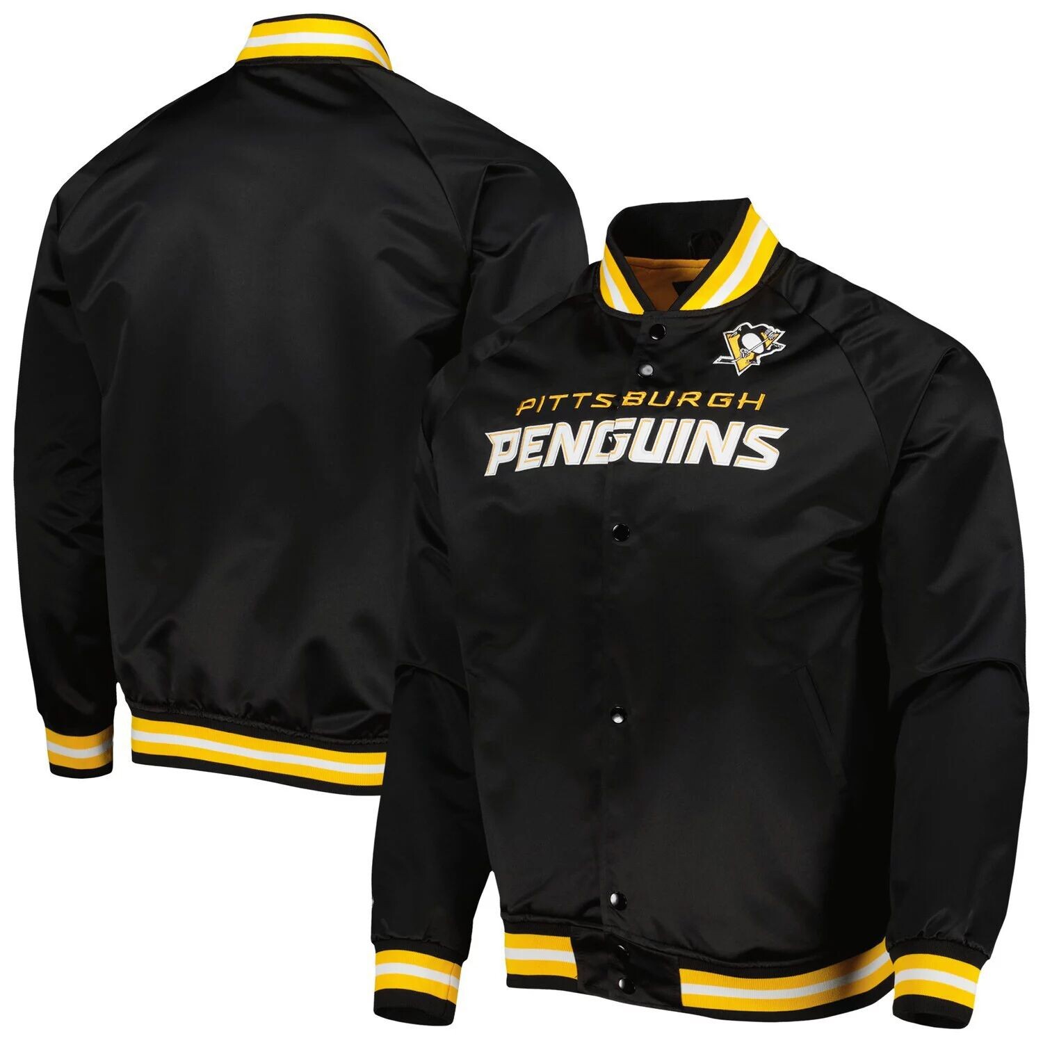 

Мужская черная атласная университетская куртка на кнопках Mitchell & Ness Pittsburgh Penguins, Черный