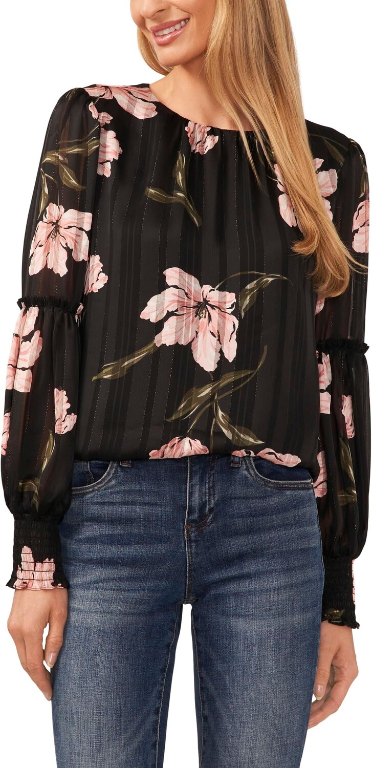 

Рубашка-поло Long Sleeve Smocked Cuff Ruffle Blouse CeCe, цвет Rich Black