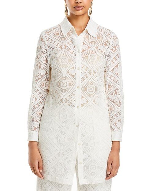 

Кружевная куртка-рубашка на пуговицах Misook, цвет White