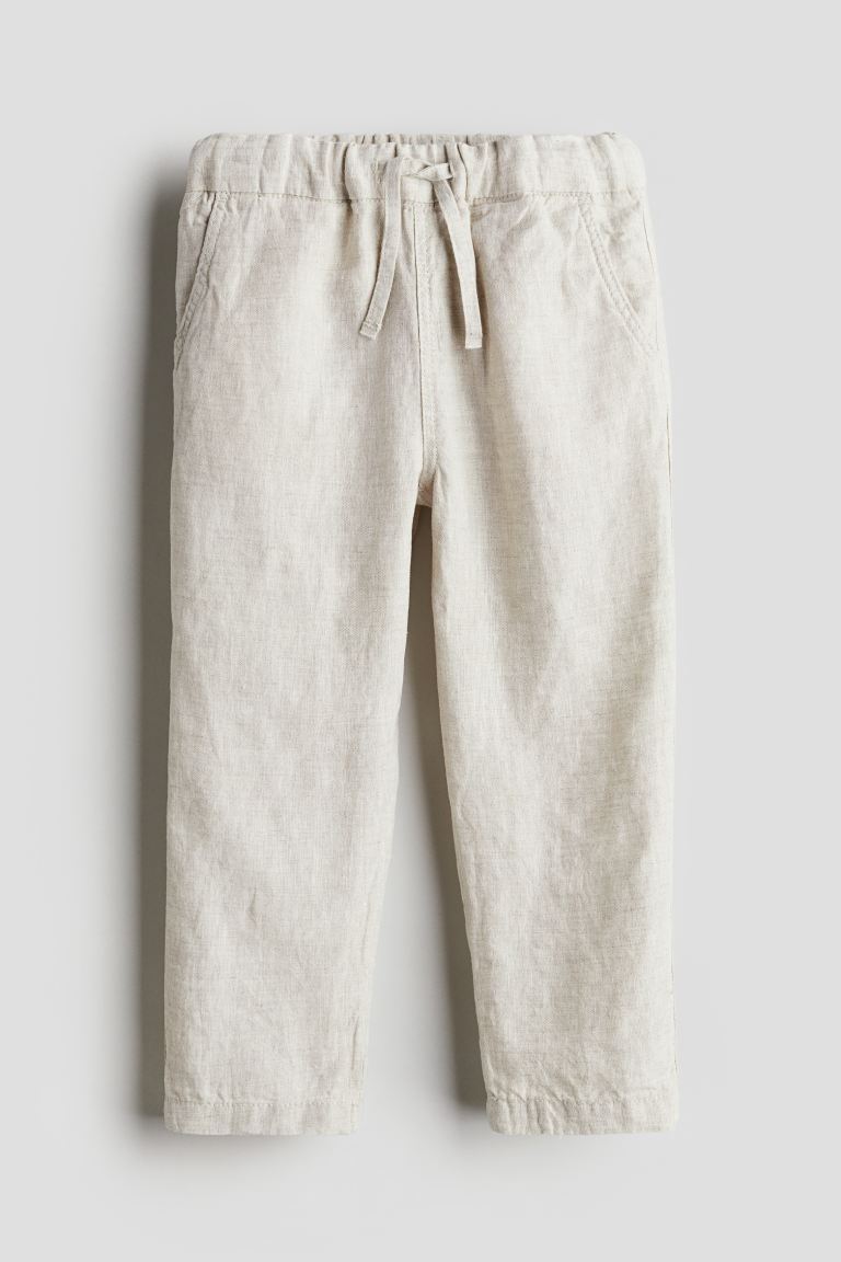 Льняные брюки без застежки H&M, бежевый