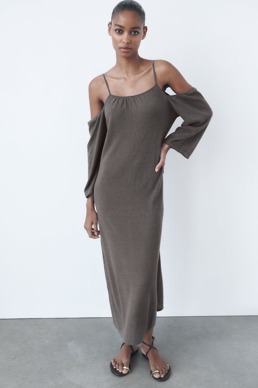 

Трикотажное платье из смешанного льна ZARA, серый