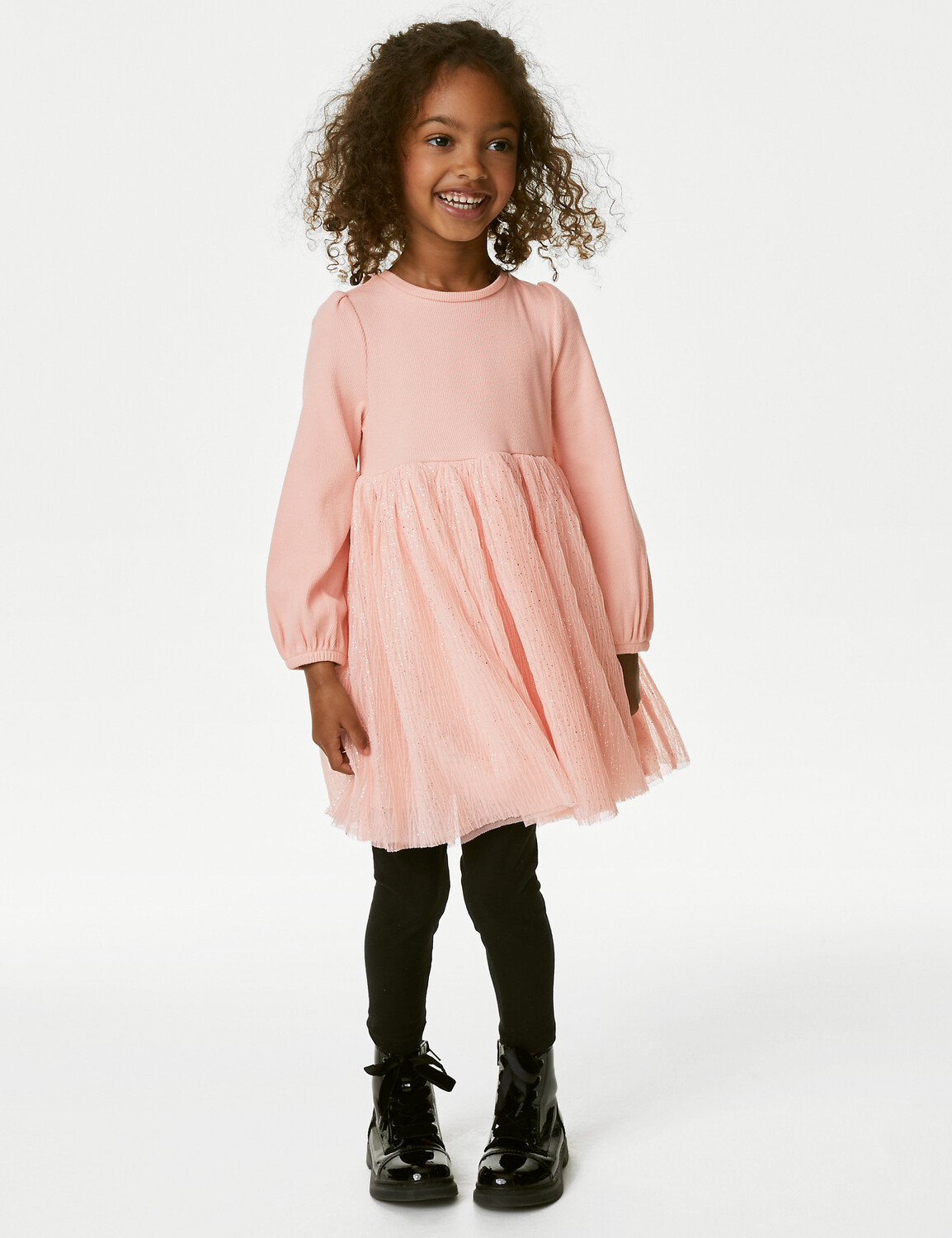 

Платье из хлопкового блестящего тюля (2–8 лет) Marks & Spencer, светло-розовый