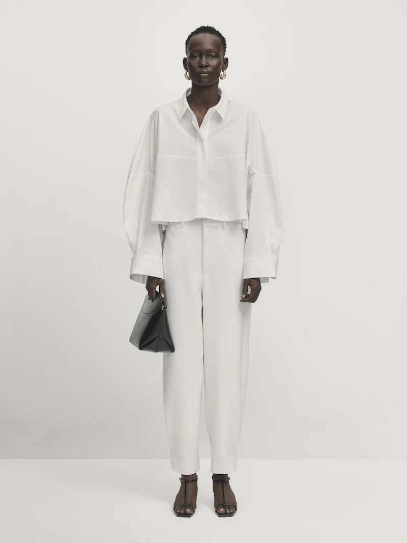 

Укороченная рубашка из поплина - ателье Massimo Dutti, белый