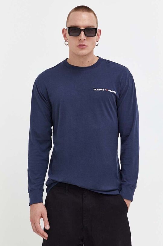

Хлопковый топ с длинными рукавами Tommy Jeans, темно-синий