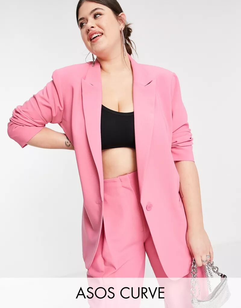Розовый удлиненный пиджак оверсайз ASOS Curve пиджак batista fashion удлиненный оверсайз размер s бежевый