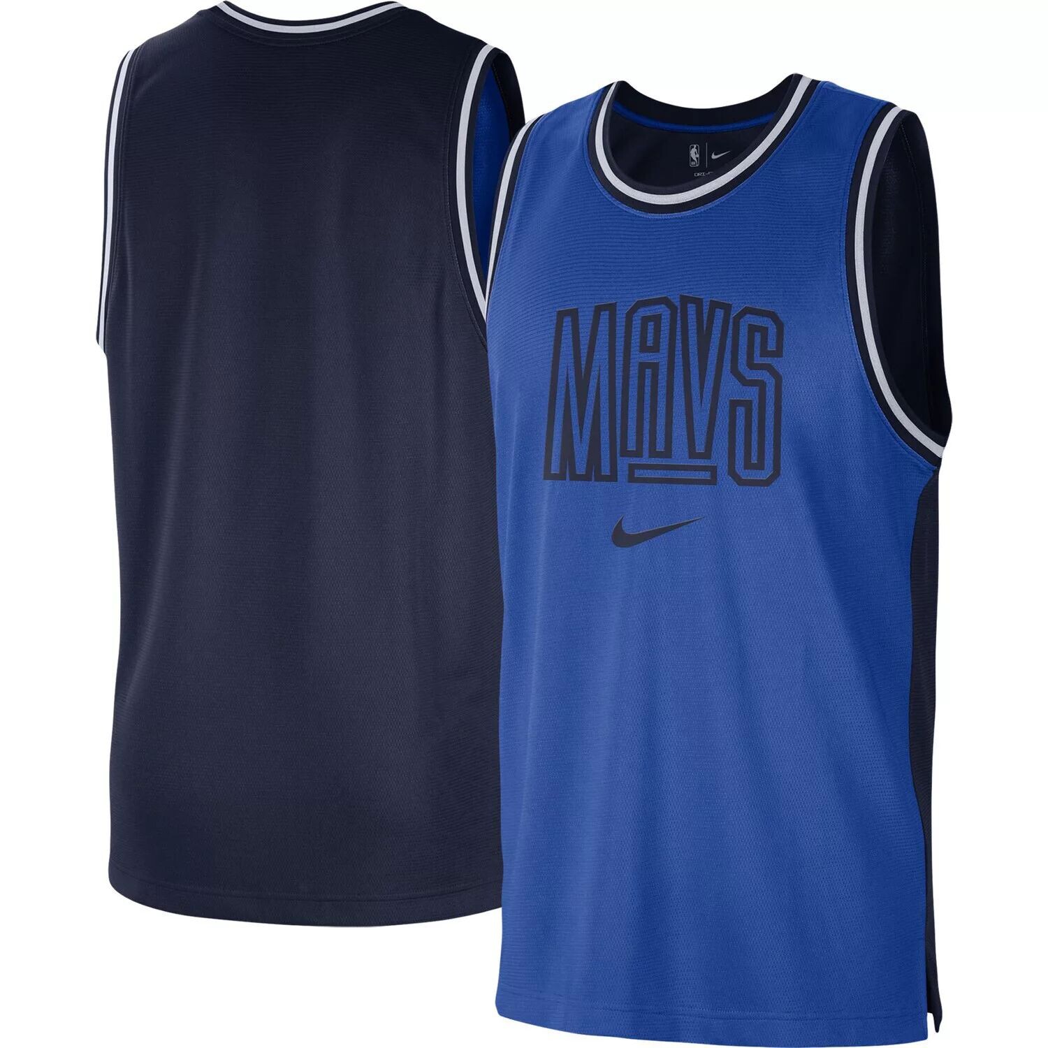 

Мужская синяя/темно-синяя майка из сетки Dallas Mavericks Courtside Versus Force Split DNA Performance Nike, Синий