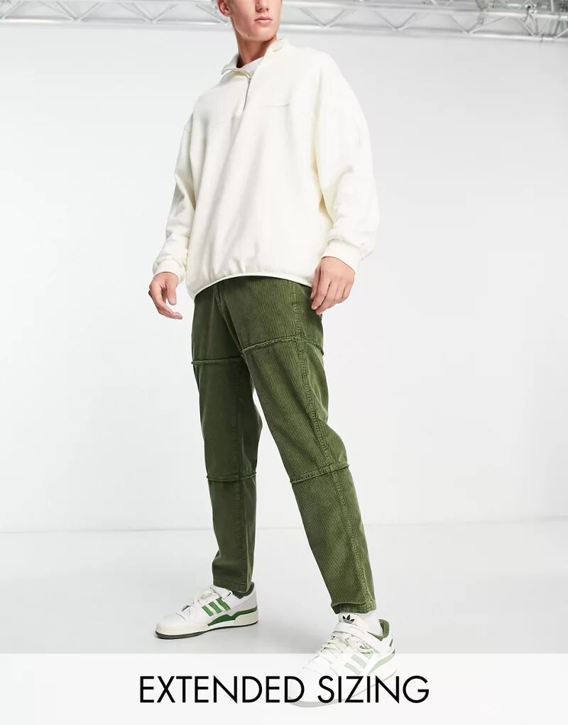 Зеленые вельветовые брюки зауженного кроя с потертой строчкой ASOS цена и фото