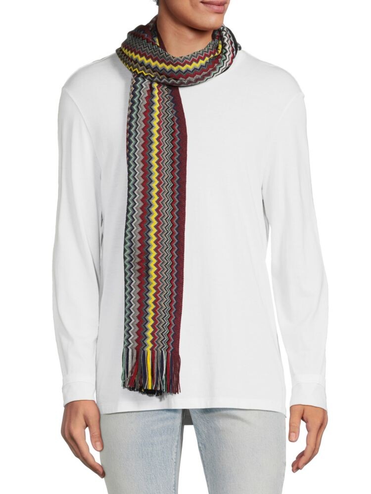 

Шарф с бахромой и шевроном из смесовой шерсти Missoni, цвет Red Multi