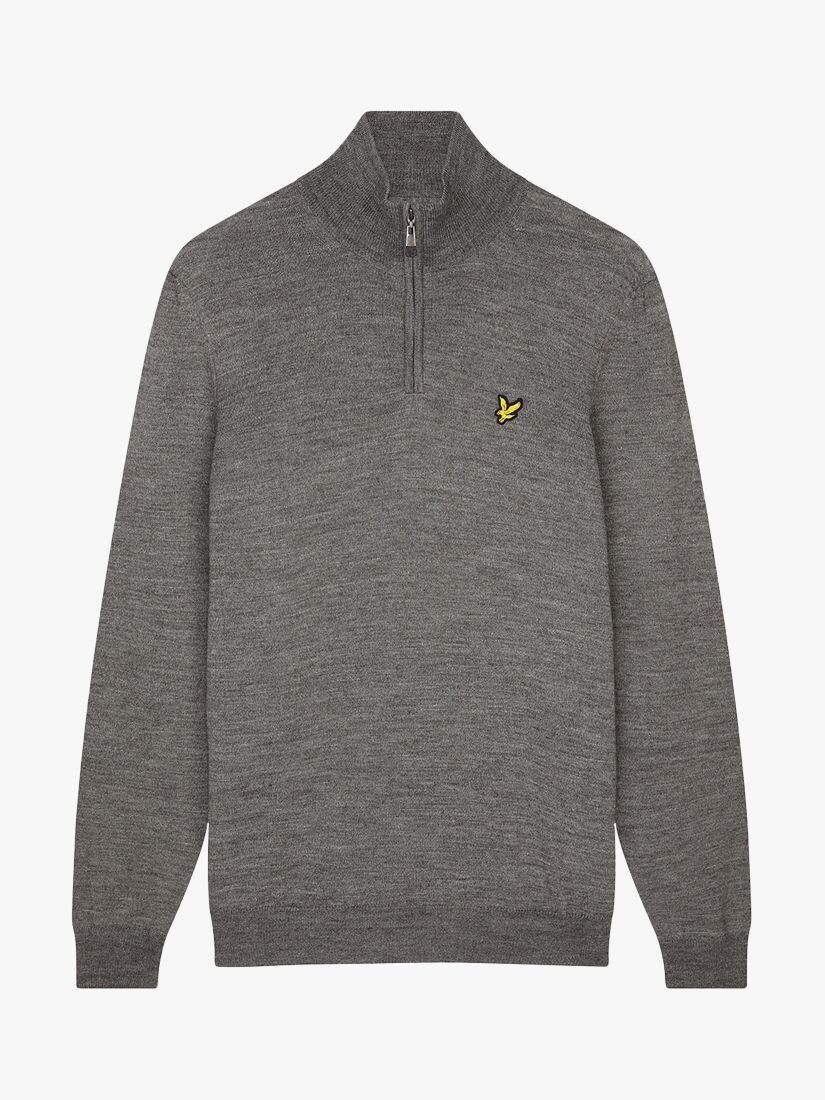 

Джемпер Lyle & Scott из смесовой мериносовой шерсти с воротником на молнии 1/4, темно-серый меланжевый цвет