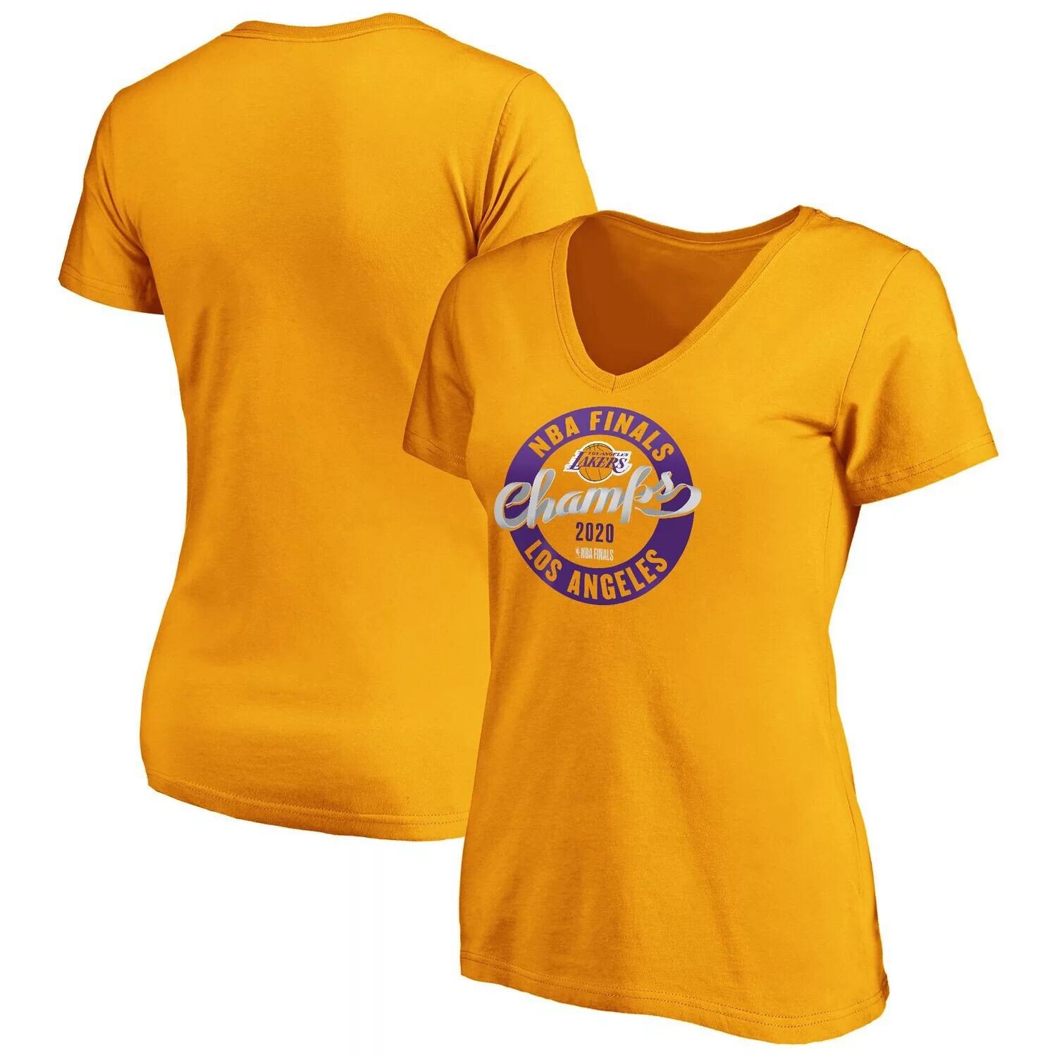

Женская футболка Fanatics с логотипом Gold Los Angeles Lakers 2020 Finals NBA Champions Zone со шнуровкой и v-образным вырезом Fanatics