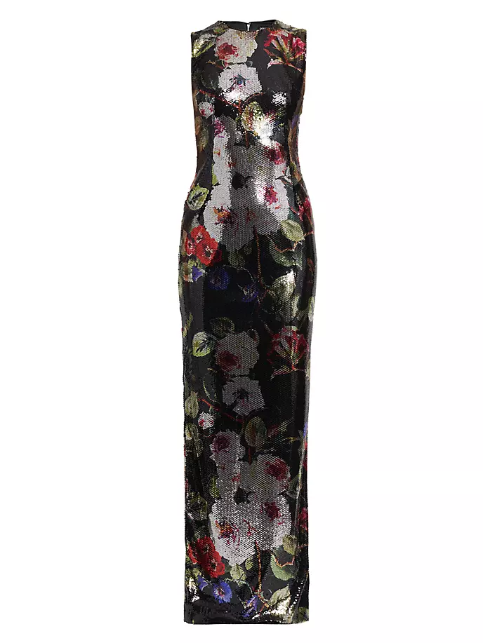 

Платье-колонна с пайетками и цветочным принтом Dolce&Gabbana, цвет roseto nero