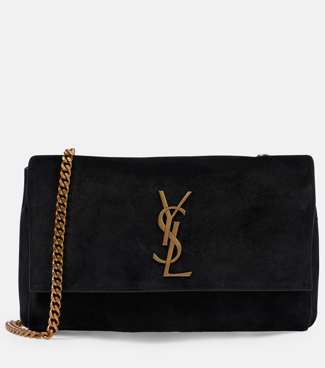 Маленькая двусторонняя сумка через плечо Kate из замши и кожи Saint Laurent, черный