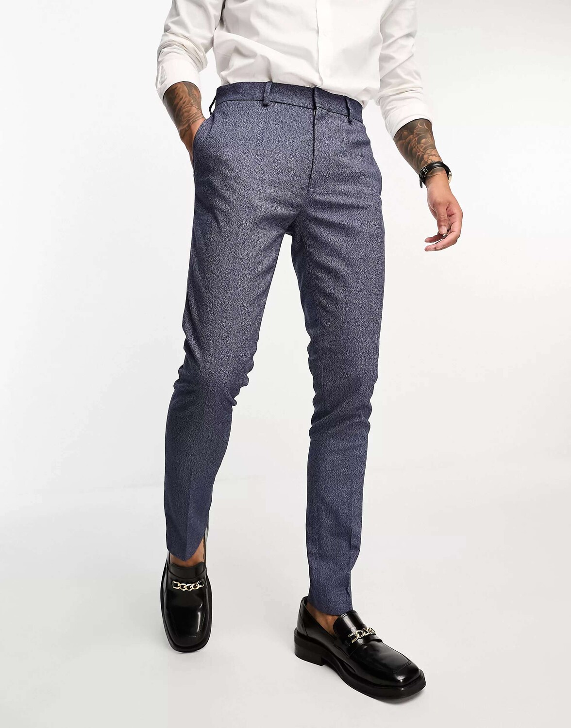 

Темно-синие брюки-скинни ASOS Wedding с микротекстурой, Синий