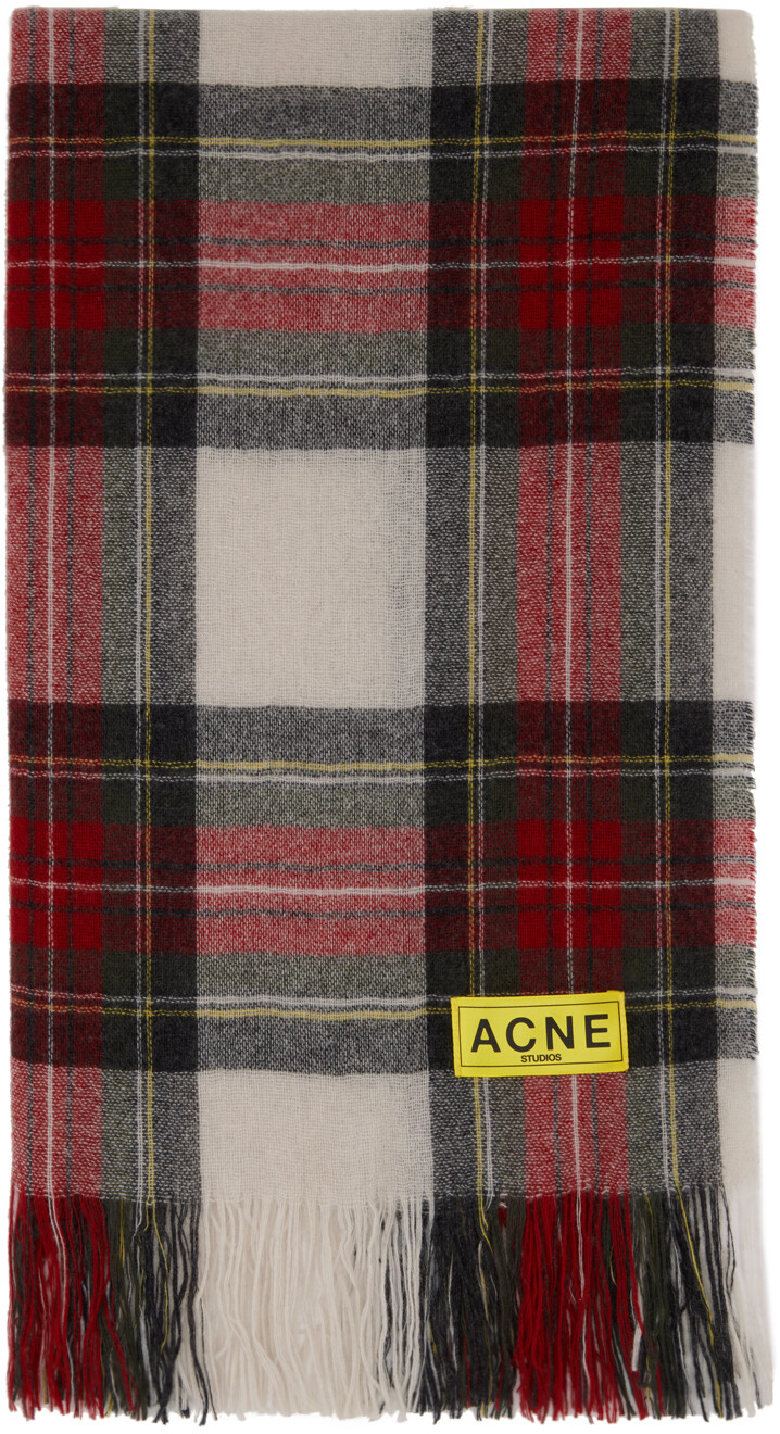 

Красно-черный шарф в клетку с бахромой Acne Studios
