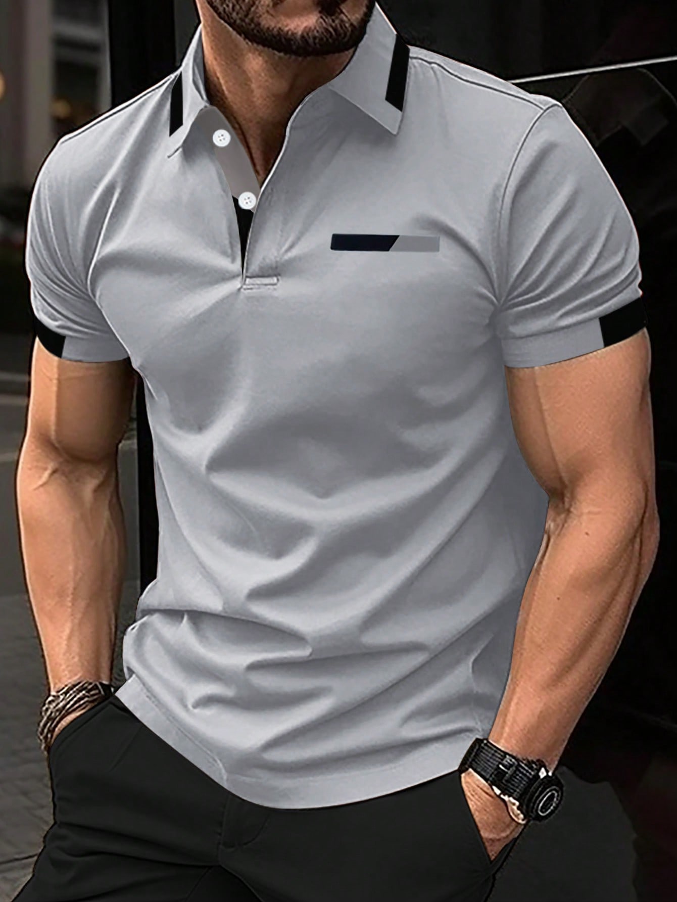 цена Мужская рубашка поло с короткими рукавами Manfinity с цветными блоками, светло-серый