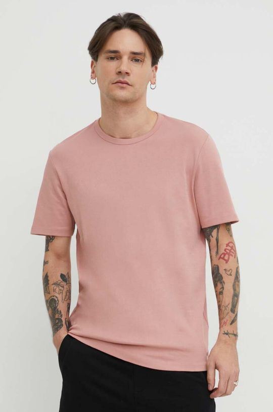 Хлопковая футболка Hugo, розовый