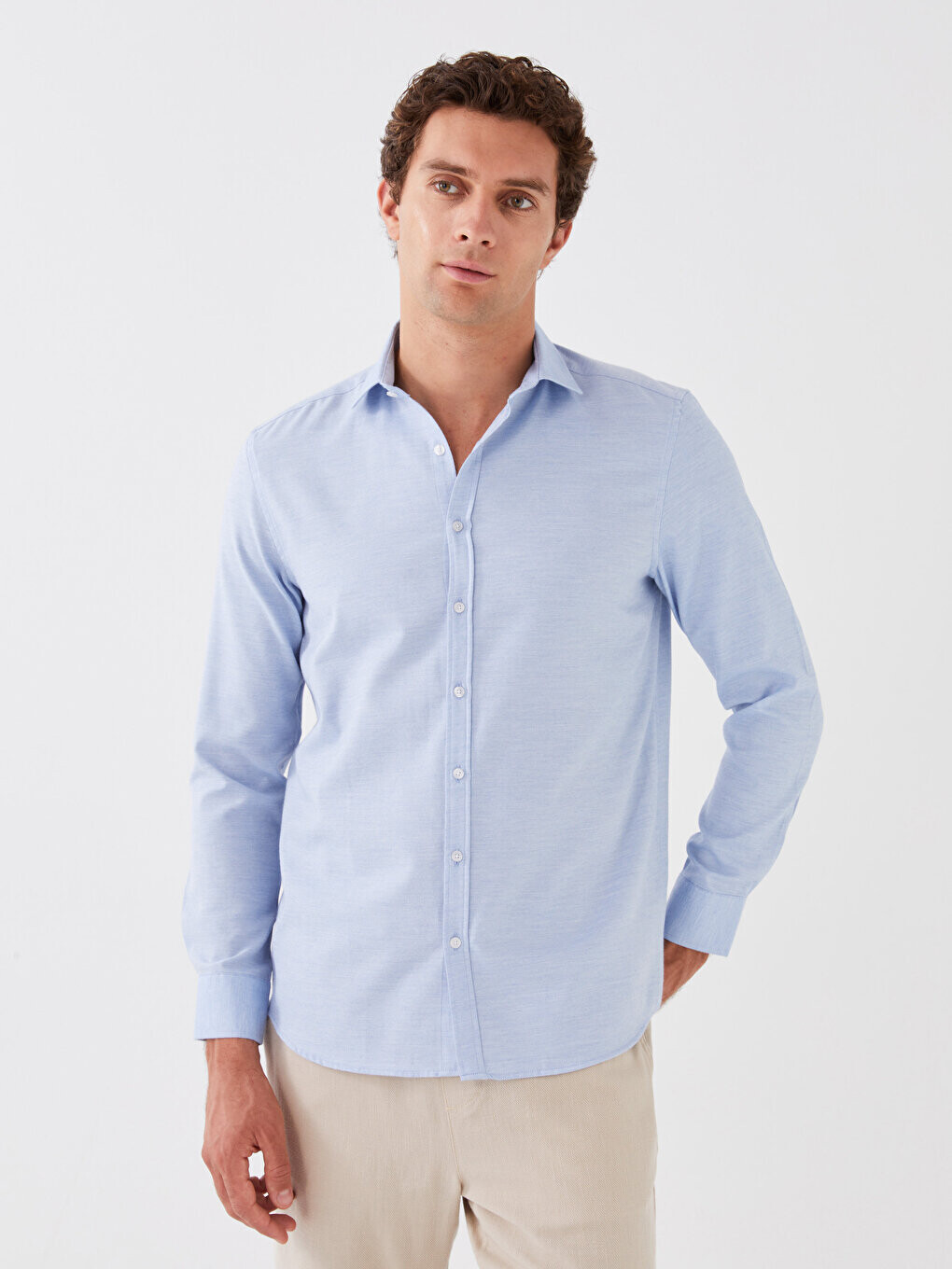 

Мужская рубашка Добби Slim Fit с длинным рукавом LCWAIKIKI Classic, синий меланж