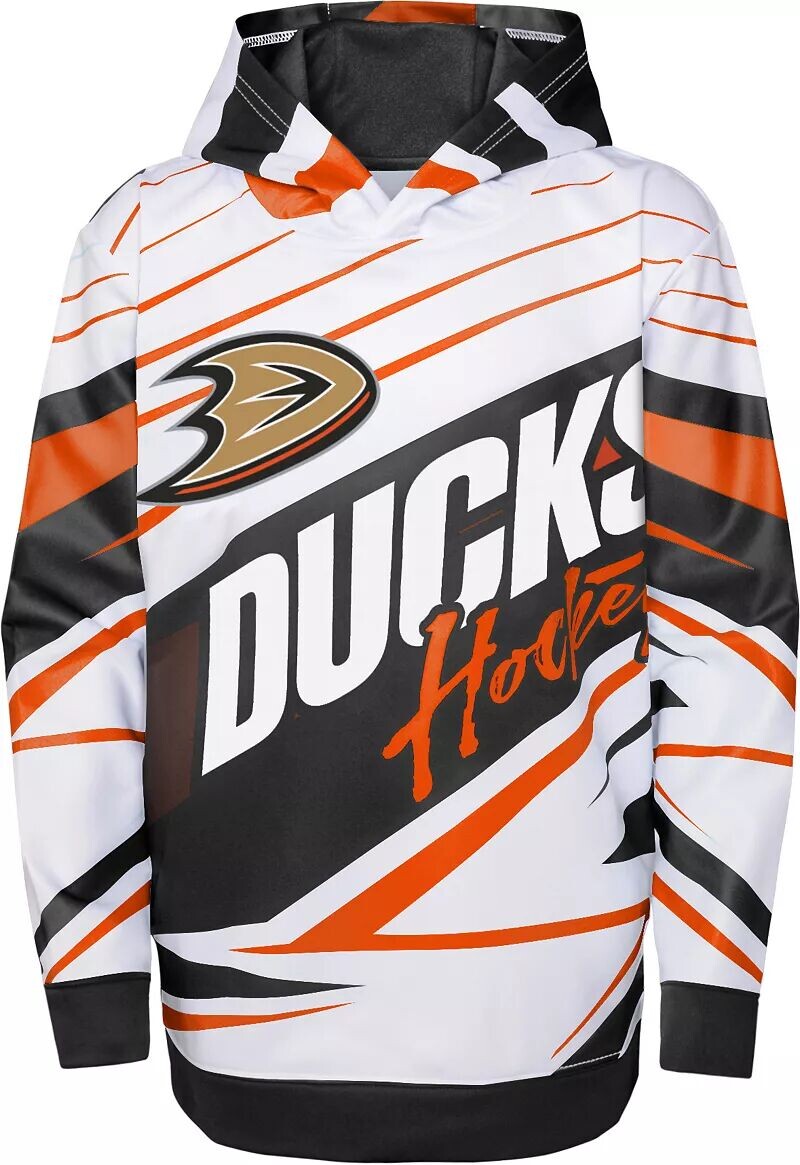 

Outerstuff Черно-белый пуловер с капюшоном NHL Youth Anaheim Ducks Adept Quarterback