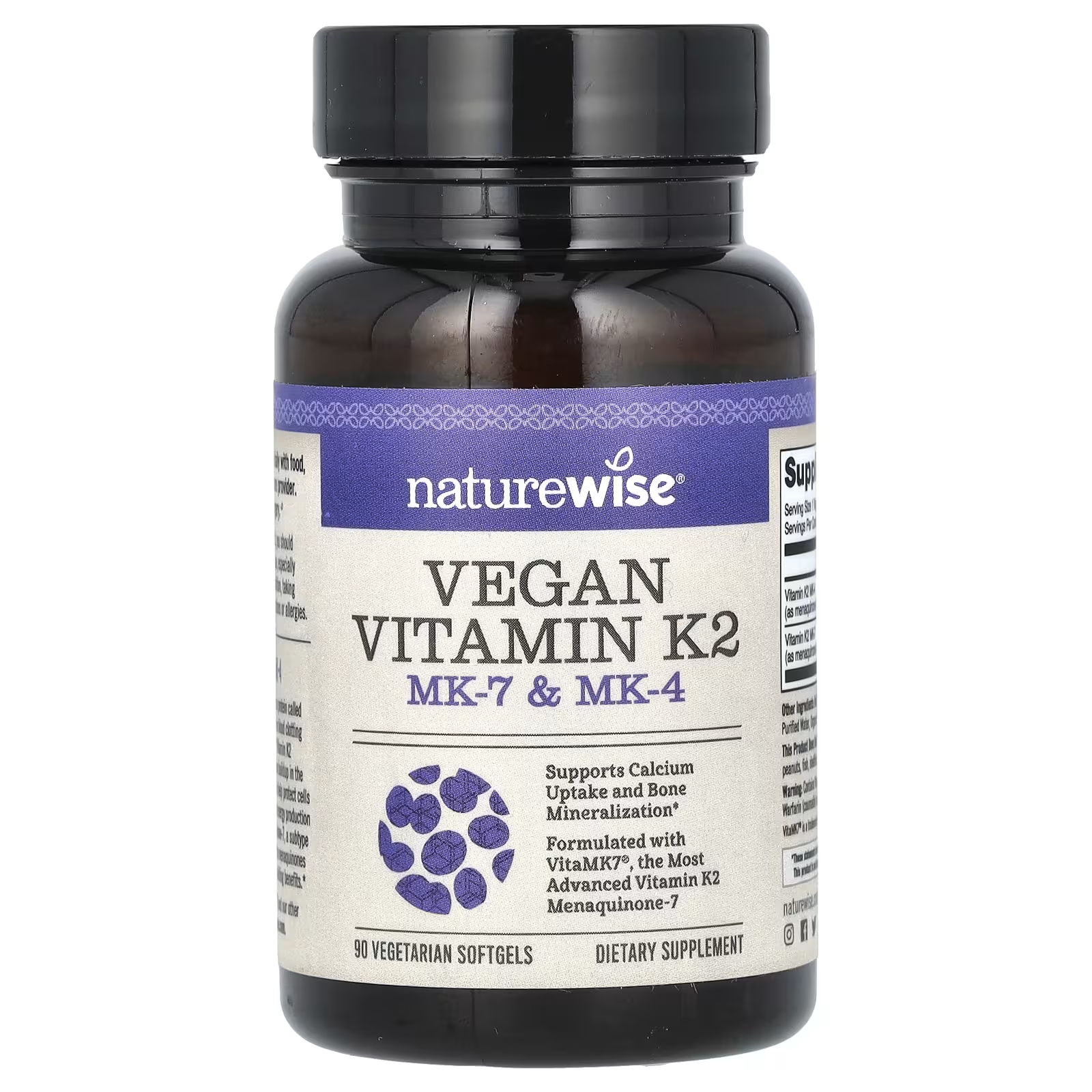 NatureWise Веганский витамин K2 MK-7 и MK-4, 90 вегетарианских мягких таблеток solaray витамин k2 менахинон 7 50 мкг 60 вегетарианских капсул