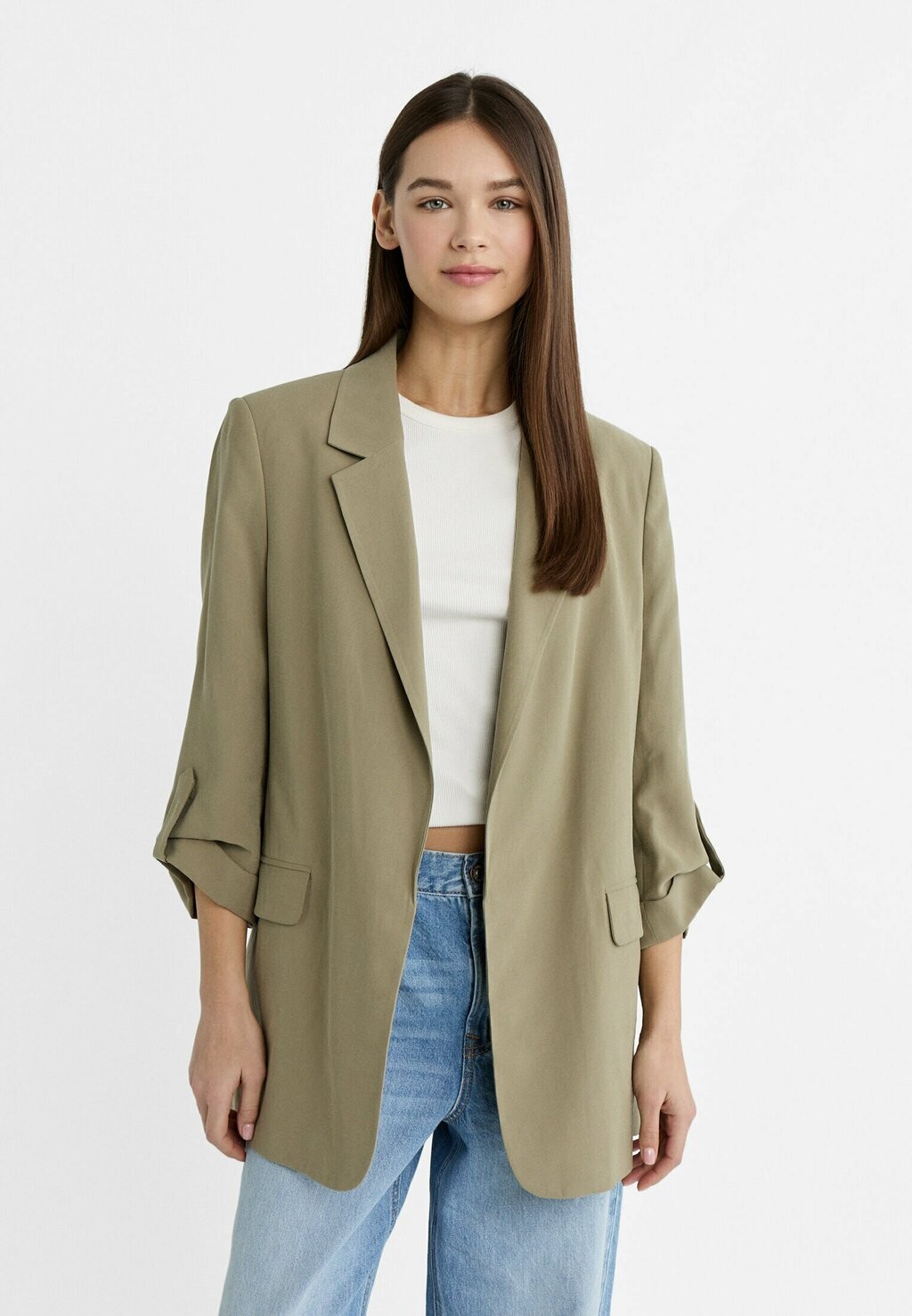 Блейзер FLOWING REGULAR Stradivarius, цвет khaki